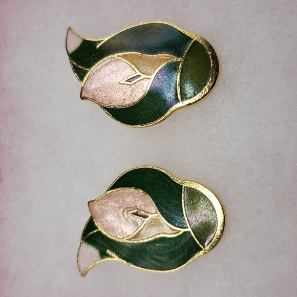 Vintage Calla Lily Cloisonne Pierced Earrings - Picture 1 of 4